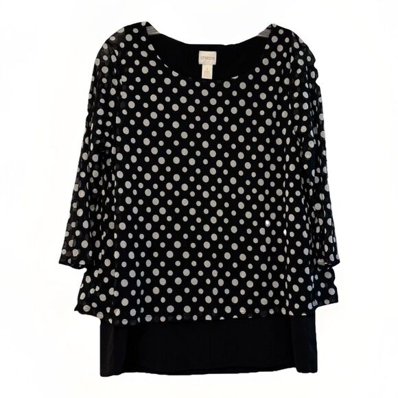 Chico's Tops - Chicos Top Black White Sheer Polka Dot Overlay Size 1 (Women’s Medium)